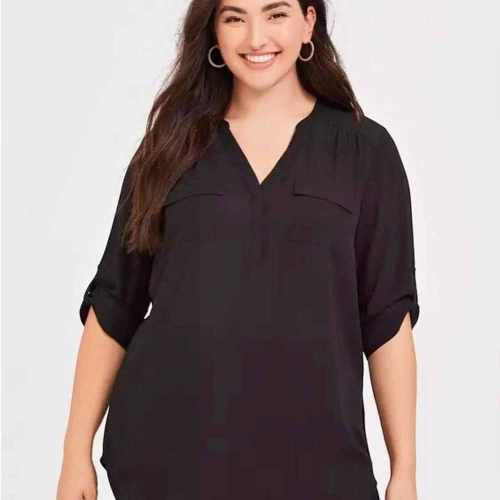 Torrid Black V-Neck Button Blouse